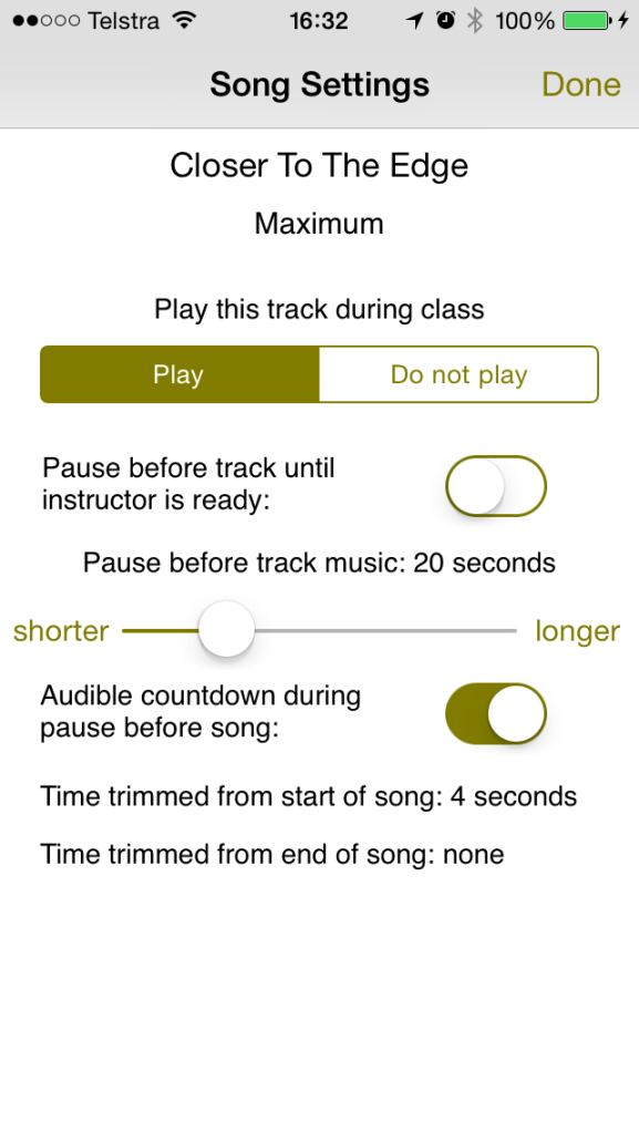 song settings pause